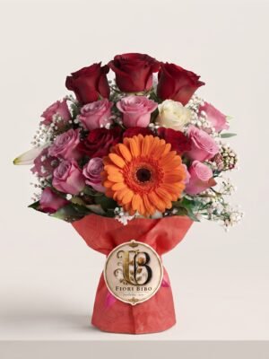 Bouquet Vivace con Gerbera Arancione e Rose – Fiori Bibo