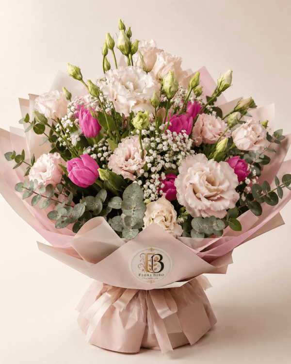 Bouquet Romantico di Lisianthus e Tulipani – Fiori Bibo