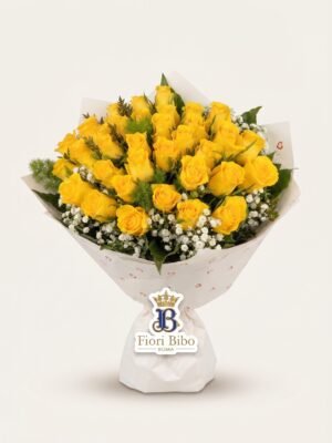 Bouquet "Sole di Roma" con Rose Gialle e Gypsophila – Fiori Bibo