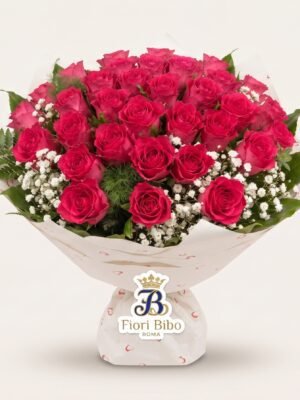 Bouquet "Rosso Eterno" con Rose Rosse e Gypsophila – Fiori Bibo