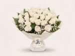 Bouquet "Bianca Purezza" con Rose Bianche e Gypsophila – Fiori Bibo
