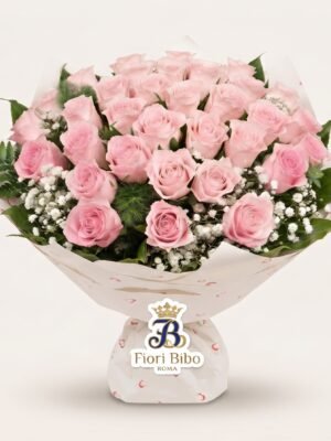 Bouquet "Dolce Tenerezza" con Rose Rosa Chiaro e Gypsophila – Fiori Bibo