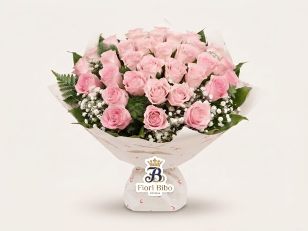 Bouquet "Dolce Tenerezza" con Rose Rosa Chiaro e Gypsophila – Fiori Bibo