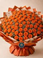 Bouquet "Arancio Vivace" – Rose Arancioni e Gypsophila – Fiori Bibo