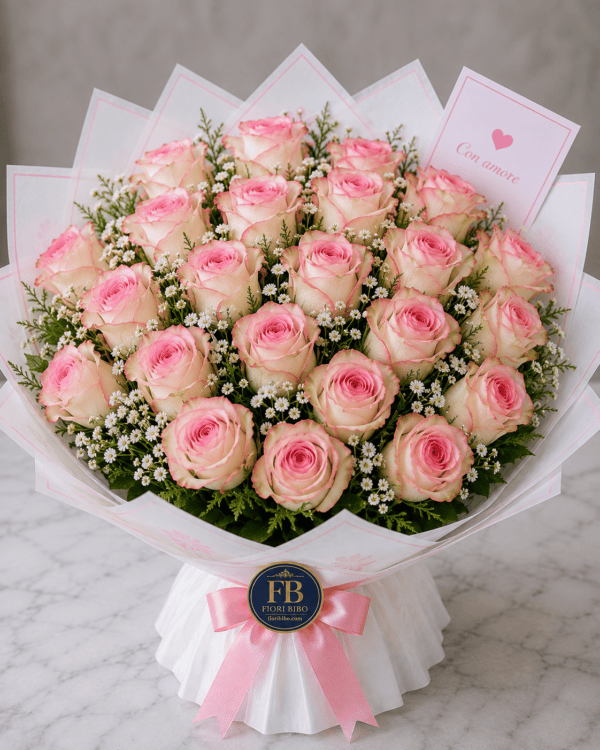 Bouquet "Incanto Duetto" – Rose Bicolor Bianche e Rosa (Jamboree) – Fiori Bibo