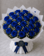Bouquet "Notte Blu" – Rose Blu e Gypsophila – Fiori Bibo