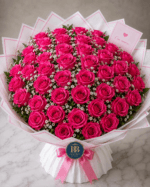 Bouquet "Fuxia Passion" – Rose Fuxia e Gypsophila – Fiori Bibo