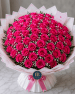 Bouquet "Fuxia Passion" – Rose Fuxia e Gypsophila – Fiori Bibo
