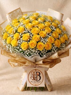 Bouquet "Sole di Roma" – Rose Gialle e Gypsophila – Fiori Bibo