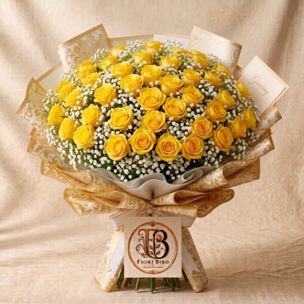 Bouquet "Sole di Roma" – Rose Gialle e Gypsophila – Fiori Bibo