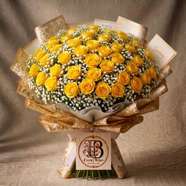 Bouquet "Sole di Roma" – Rose Gialle e Gypsophila – Fiori Bibo