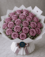 Bouquet "Velluto Malva" – Rose Malva e Gypsophila – Fiori Bibo