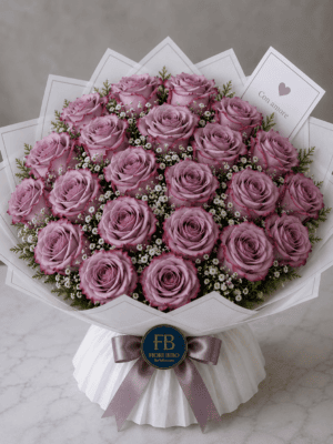 Bouquet "Velluto Malva" – Rose Malva e Gypsophila – Fiori Bibo