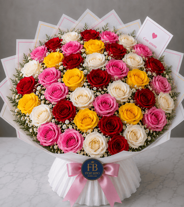 Bouquet Miste – Rose Miste Colorate e Gypsophila – Fiori Bibo