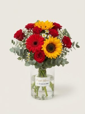 Bouquet Romantico con Rose Rosse e Girasole