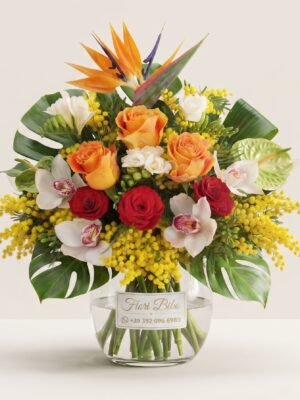 Bouquet Esotico di Lusso con Uccello del Paradiso e Orchidee