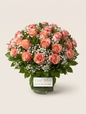Bouquet Elegante di Rose Bicolor Pesca e Rosa
