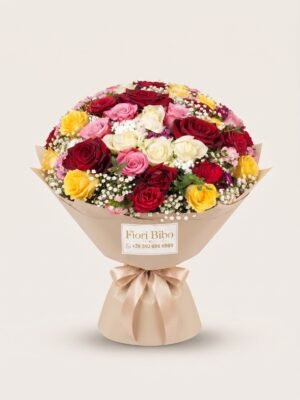 Grande Bouquet Misto di Rose Multicolore di Lusso