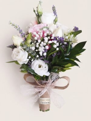 Bouquet Romantico con Rose BIANCHE e Lisianthus Rosa