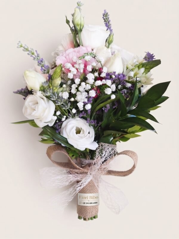 Bouquet Romantico con Rose BIANCHE e Lisianthus Rosa