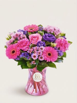 Bouquet Raffinato di Fiori Rosa e Viola – Fiori Bibo