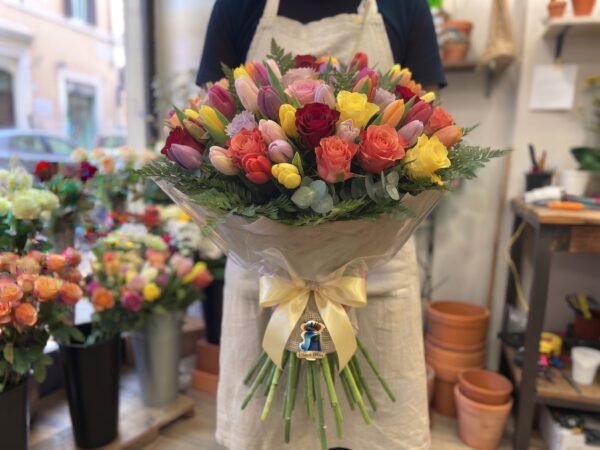 Bouquet "Armonia di Tulipani e Rose" – Capolavoro Misto – Fiori Bibo