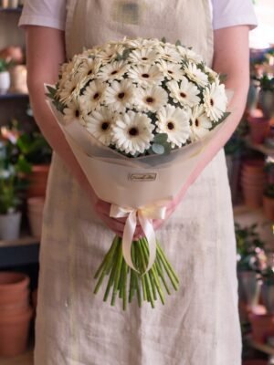 Bouquet "Gerbera Bianche Purezza" – Gerbere Fresche a Cupola – Fiori Bibo