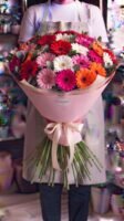 Bouquet "Gerbera Misto Arcobaleno" – Gerbere Fresche a Cupola – Fiori Bibo