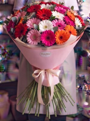 Bouquet "Gerbera Misto Arcobaleno" – Gerbere Fresche a Cupola – Fiori Bibo