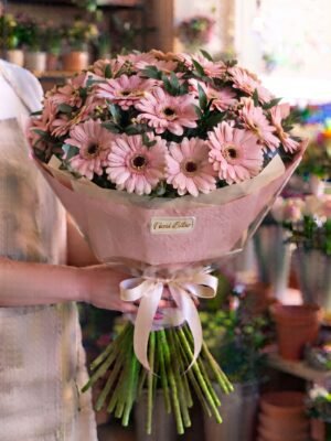 Bouquet "Gerbera Rosa Tenerezza" – Gerbere Fresche a Cupola – Fiori Bibo