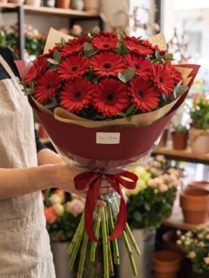 Bouquet "Gerbera Rosse Passione" – Gerbere Fresche a Cupola – Fiori Bibo