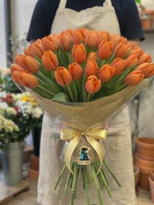 Bouquet "Tulipani Arancioni Energia" – Tulipani Freschi a Cupola – Fiori Bibo