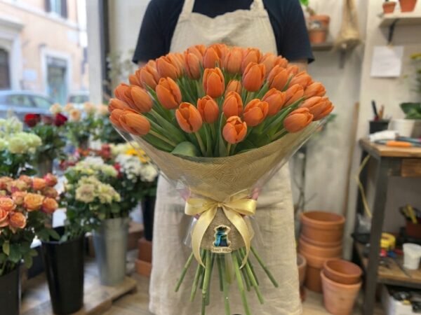 Bouquet "Tulipani Arancioni Energia" – Tulipani Freschi a Cupola – Fiori Bibo