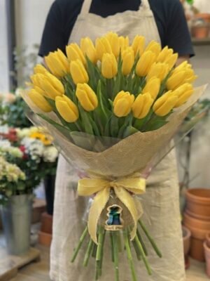 Bouquet "Tulipani Gialli Luce" – Tulipani Freschi a Cupola – Fiori Bibo