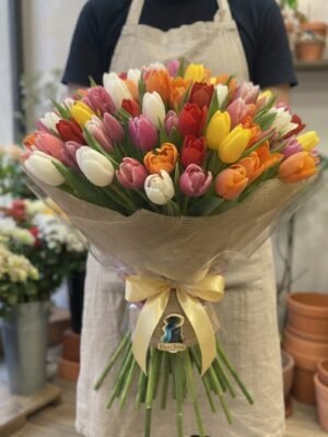 Bouquet "Tulipani Misto Arcobaleno" – Tulipani Freschi a Cupola – Fiori Bibo