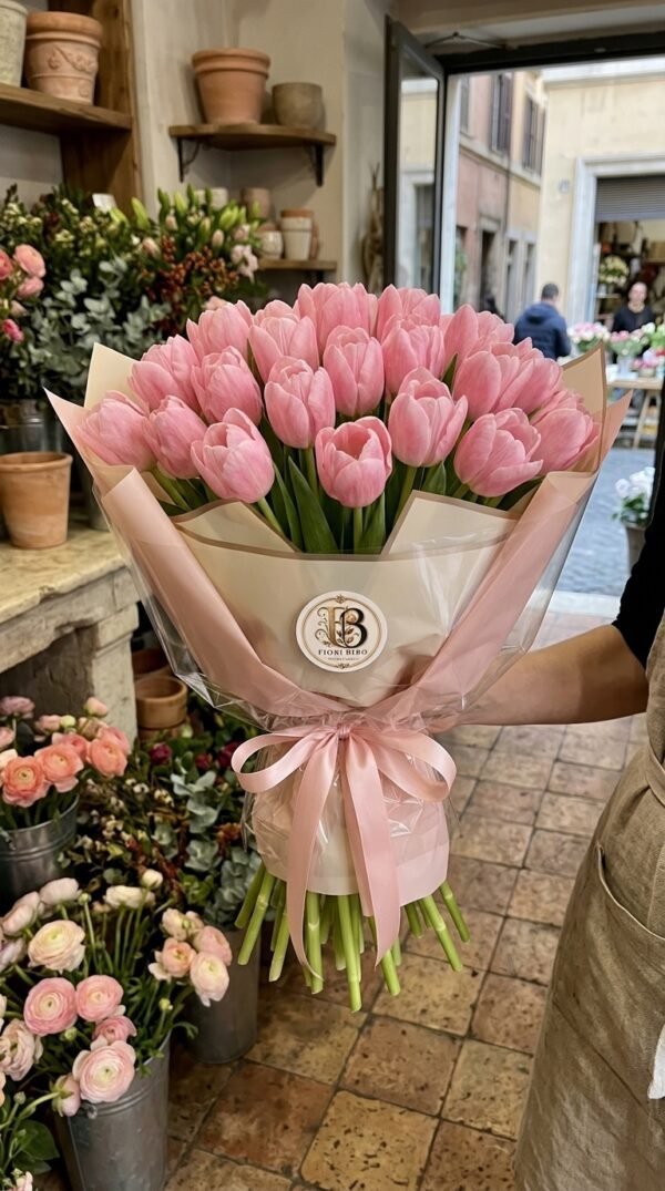 Bouquet "Tulipani Rosa Tenerezza" – Tulipani Freschi a Cupola – Fiori Bibo