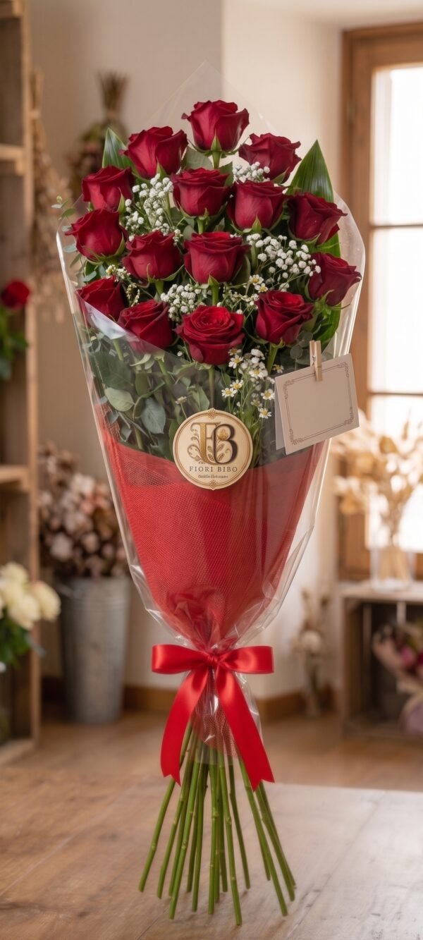 Mazzo "Rose Rosse Gambo Lungo Grande" – Fiori Bibo