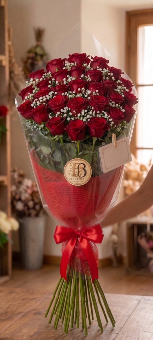 Mazzo "Rose Rosse Gambo Lungo Grande" – Fiori Bibo