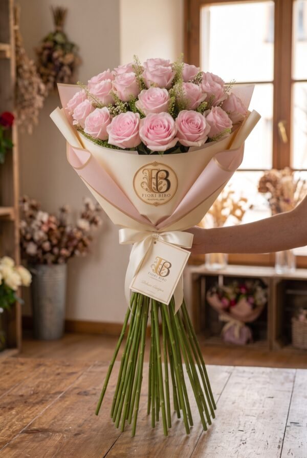 Bouquet "Rosa Maestoso" – Rose Rosa a Cupola e Stelo Lungo – Fiori Bibo