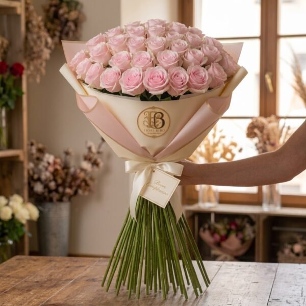 Bouquet "Rosa Maestoso" – Rose Rosa a Cupola e Stelo Lungo – Fiori Bibo