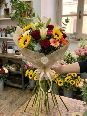Mazzo "Arcobaleno Radioso" – Fiori Misti a Stelo Lungo – Fiori Bibo