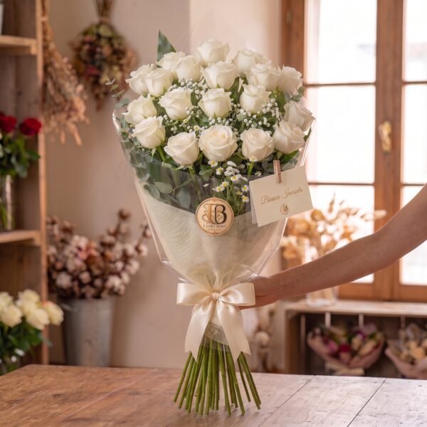 Mazzo "Rose Bianche Gambo Lungo Grande" – Fiori Bibo
