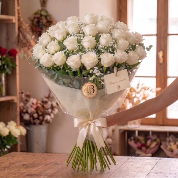 Mazzo "Rose Bianche Gambo Lungo Grande" – Fiori Bibo