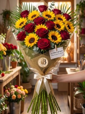 Mazzo "Girasole e Rosso Maestoso" – Fiori Bibo