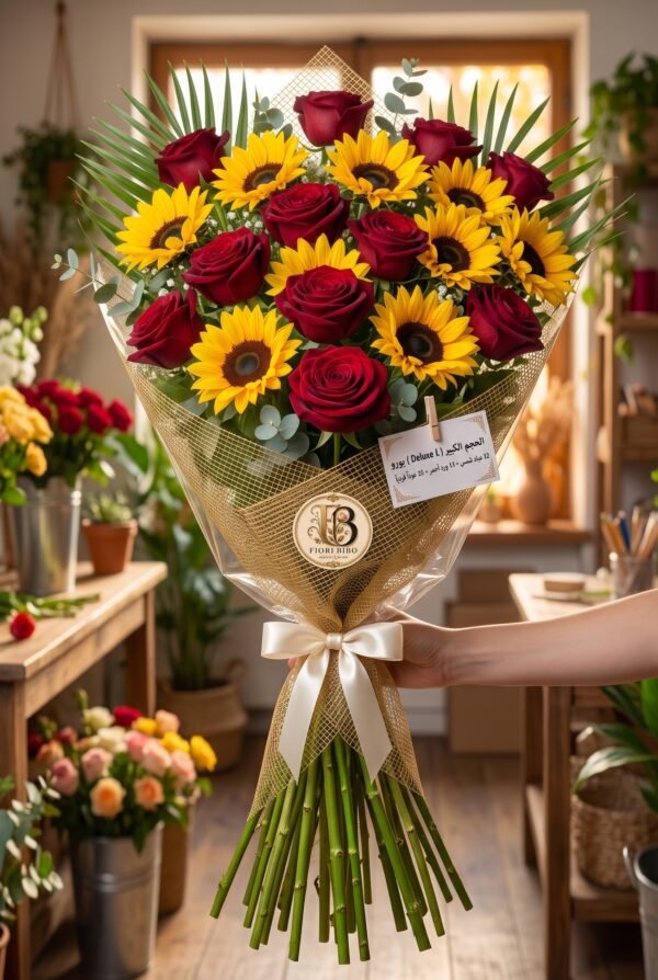 Mazzo "Girasole e Rosso Maestoso" – Fiori Bibo