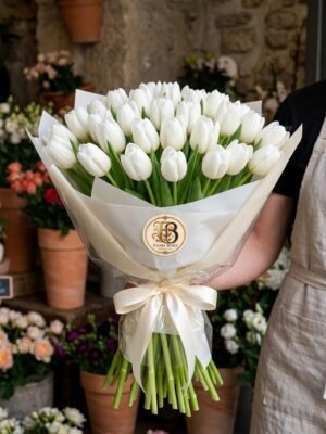 Bouquet "Tulipani Bianchi Reale" – Tulipani Freschi a Cupola – Fiori Bibo